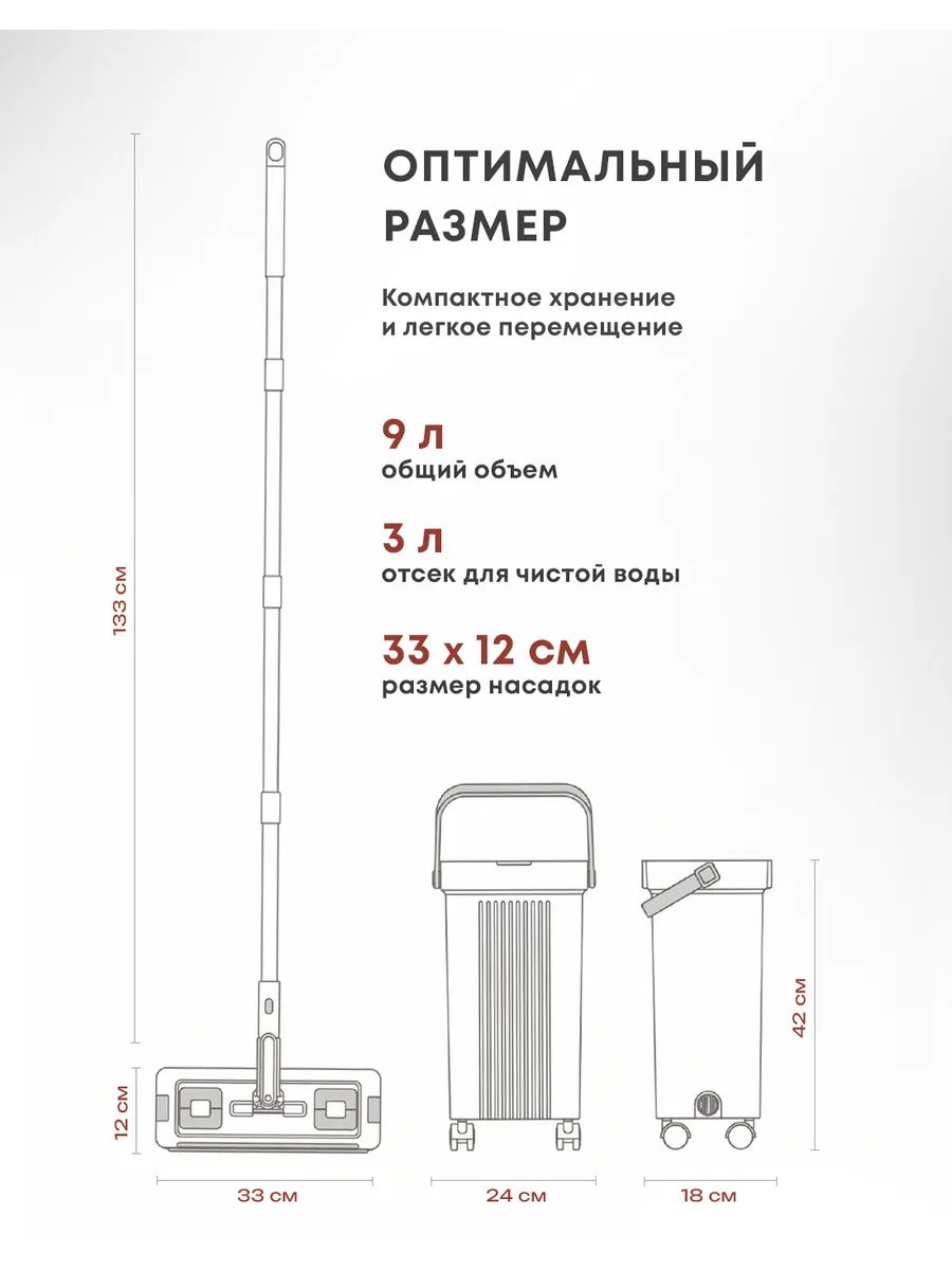 Умная швабра с отжимом и ведром с разделением воды для пола